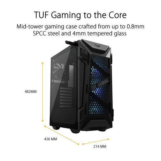 ASUS TUF Tempered Glass Gaming GT301 Mid-Tower Compact Case for ATX Motherboards with Honeycomb Front Panel ASUS TUF Tempered Glass Gaming GT301 Mid-Tower Compact Case for ATX Motherboards with Honeycomb Front Panel