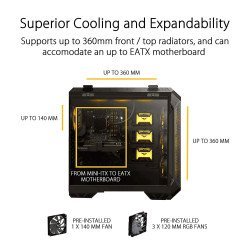 ASUS TUF Tempered Glass Gaming GT501 Mid-Tower Compact Case for ATX Motherboards with Honeycomb Front Panel