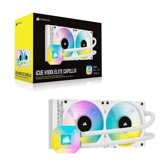 Corsair iCUE H100i Elite CAPELLIX, 240mm Radiator, Liquid CPU Cooler, White Corsair iCUE H100i Elite CAPELLIX, 240mm Radiator, Liquid CPU Cooler, White