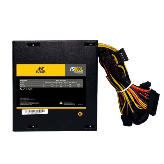 Ant Esports VS600L 600 Watt Non-Modular Continuous Power Gaming Power Supply Ant Esports VS600L 600 Watt Non-Modular Continuous Power Gaming Power Supply
