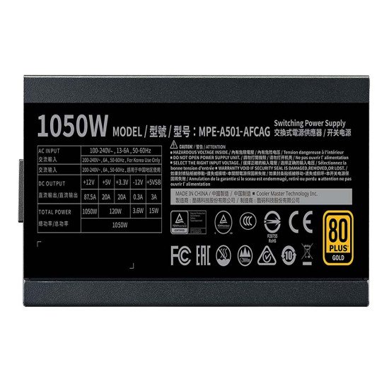 Cooler Master MWE 1050 V2 1050 Watt 80 Plus Gold Fully Modular Power Supply Cooler Master MWE 1050 V2 1050 Watt 80 Plus Gold Fully Modular Power Supply